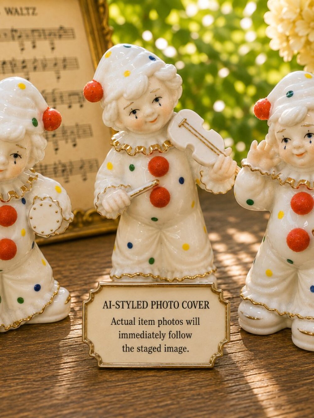 Vtg Brinn's Porcelain Clown Musical Trio | Taiwan Violin Drum Bugle | Kitsch